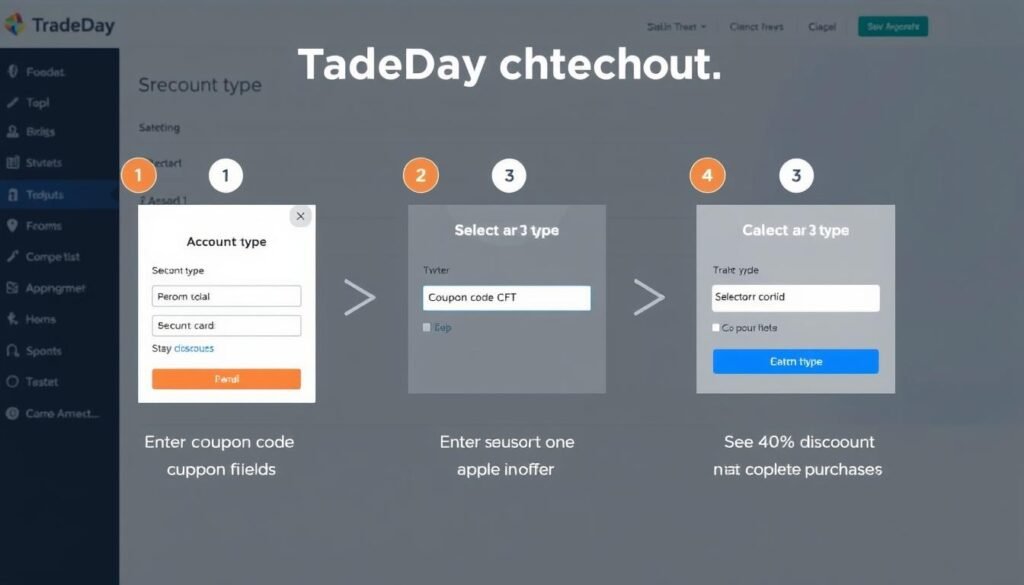 Step-by-step guide showing how to apply the TradeDay CFT coupon for 40% off Step-by-step guide showing how to apply the TradeDay CFT coupon for 40% off