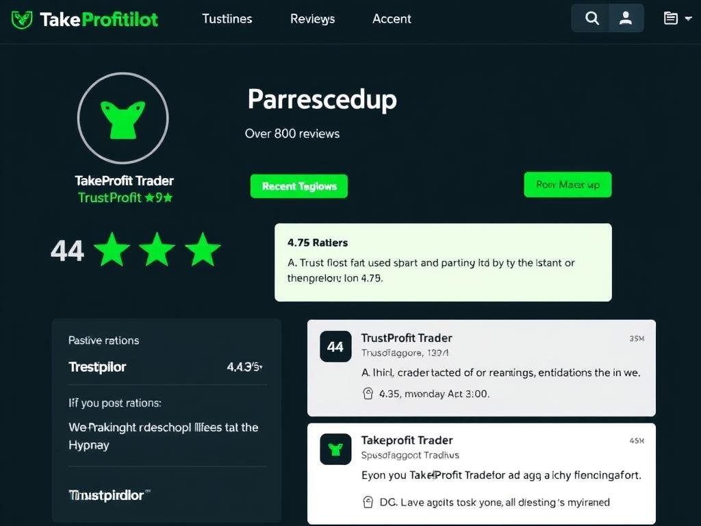 TakeProfitTrader Trustpilot rating showing 4.3/5 stars from 800+ reviews in 2025 TakeProfitTrader Trustpilot rating showing 4.3/5 stars from 800+ reviews in 2025