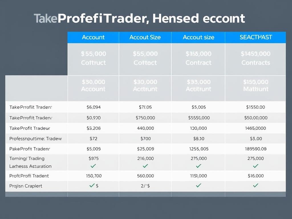 TakeProfitTrader funded account options showing different account sizes and requirements TakeProfitTrader funded account options showing different account sizes and requirements