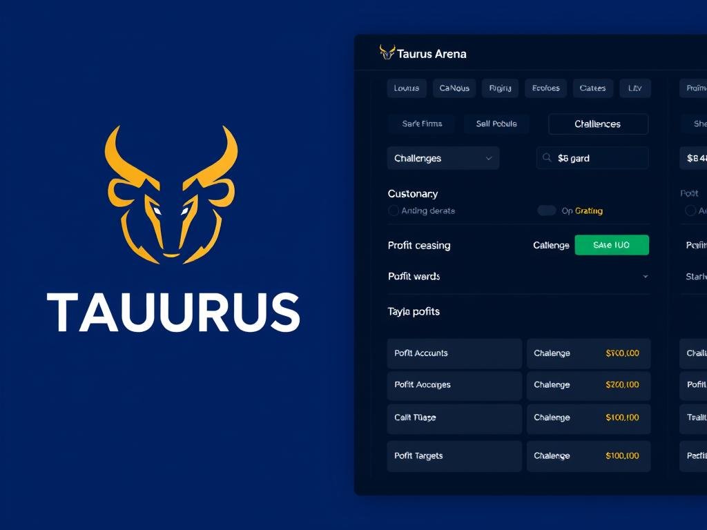 Taurus Arena Prop Firm logo and trading challenge interface Taurus Arena Prop Firm logo and trading challenge interface