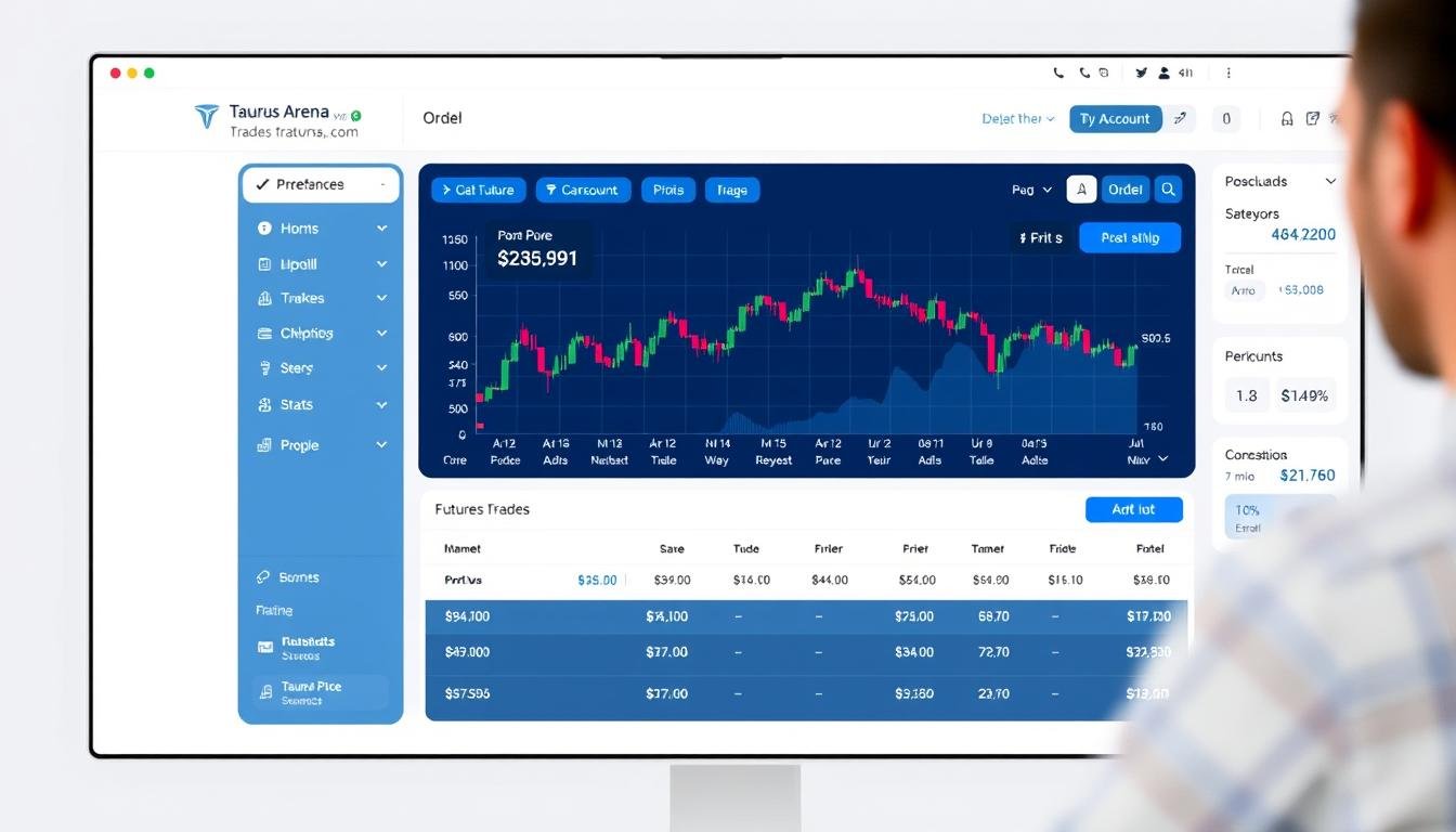 Taurus Arena Prop Firm Review 2025 – FREES vs PRIME, Payout Rules & Promo Code WIN 1 Taurus Arena Prop Firm trading dashboard showing futures trading platform