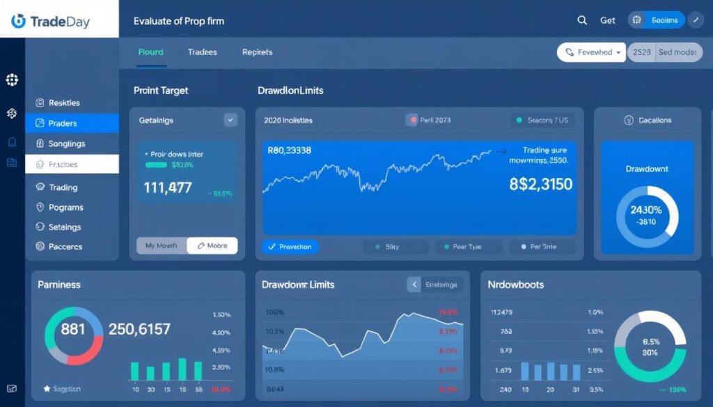 TradeDay prop firm evaluation dashboard showing progress