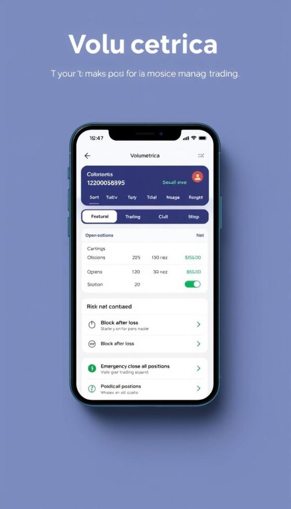 Volumetrica mobile trading app showing risk management features Volumetrica mobile trading app showing risk management features