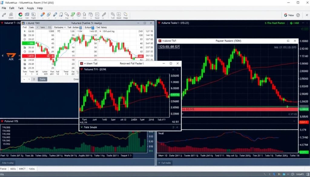 Volumetrica trading platform interface showing advanced futures trading features Volumetrica trading platform interface showing advanced futures trading features